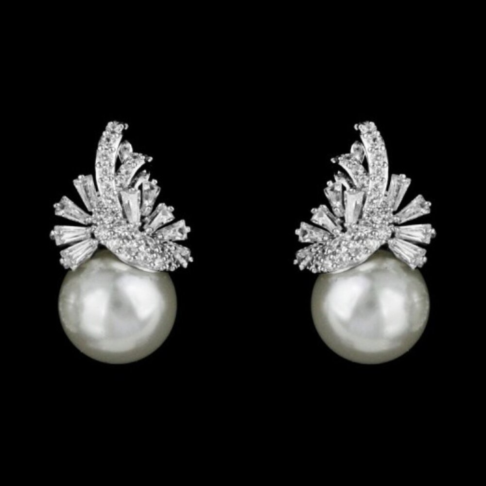 Pearl and Cubic Zirconia Stud Earrings